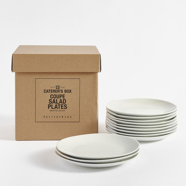Caterer's Box Coupe Porcelain Salad Plates, Set of 12 - White