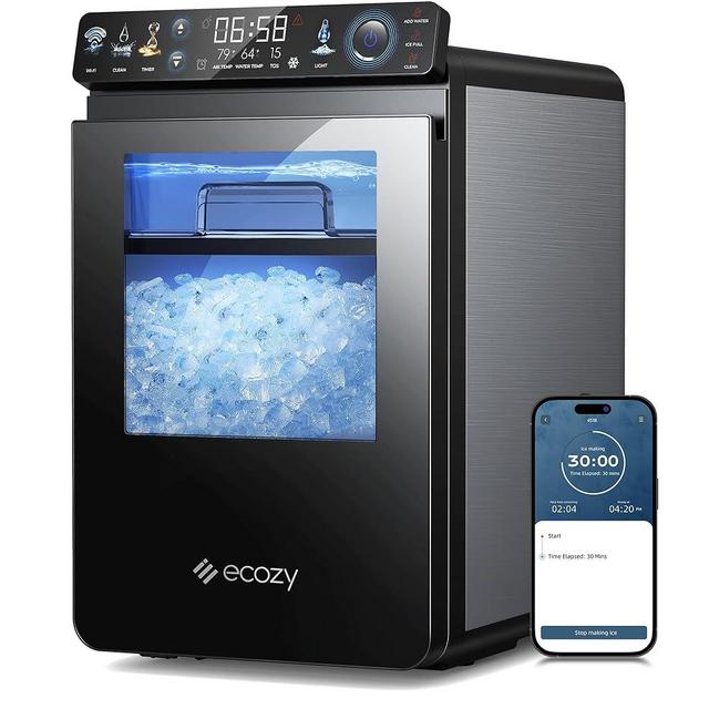 ecozy Smart Nugget Ice Maker Countertop, First Full-Color Smart Panel Ice Machine with APP Control, Double-Layer Insulation, 44 lbs/24H Soft Pellet Chewable Ice, Pull-Out Water Tank, Self-Cleaning