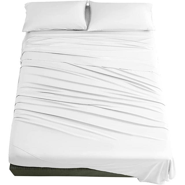 SAKIAO 100% Egyptian Cotton Sheets Queen Size, Luxury Sheets 1000 Thread Count Cotton Sheets, Hotel Quality Sateen Weave, Hotel White Sheets with Elasticized Deep Pocket (White, Queen)