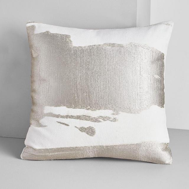 Ink Abstract Pillow Cover with Down Insert, Platinum, 20"x20"