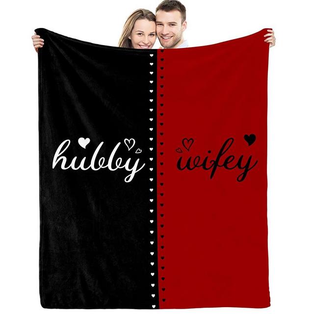 Hubby and Wifey Blanket Wedding Gifts For Couples - Unique Bridal Shower Mr and Mrs Gifts Bride To Be Gifts His And Her for Newlywed Christmas Anniversary Married Gifts （60"x50" Black and Red)