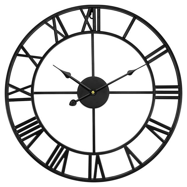 Lumuasky Large Decorative Wall Clock 18.5 Inch, Oversized Centurian Roman Numeral Style Modern Home Decor Ideal for Living Room, Analog Metal Clock (Round, Black)
