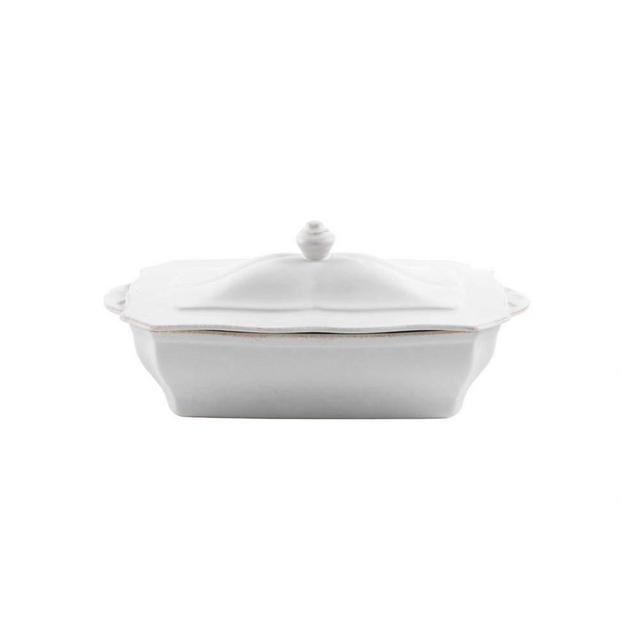 Casafina Stoneware Ceramic Impressions Collection Rect. Covered Casserole 12.75'' x 7.25'' H5.5'' 62.5oz White