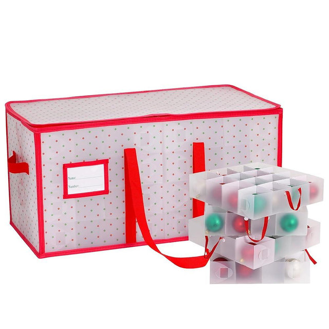 HYRIXDIRECT Christmas Ornament Storage Box -Up to 128 Holiday Ornaments with Adjustable Dividers Capacity Storage Container for Christmas Decorations Toys Gift Wrap Organizer（PVC）