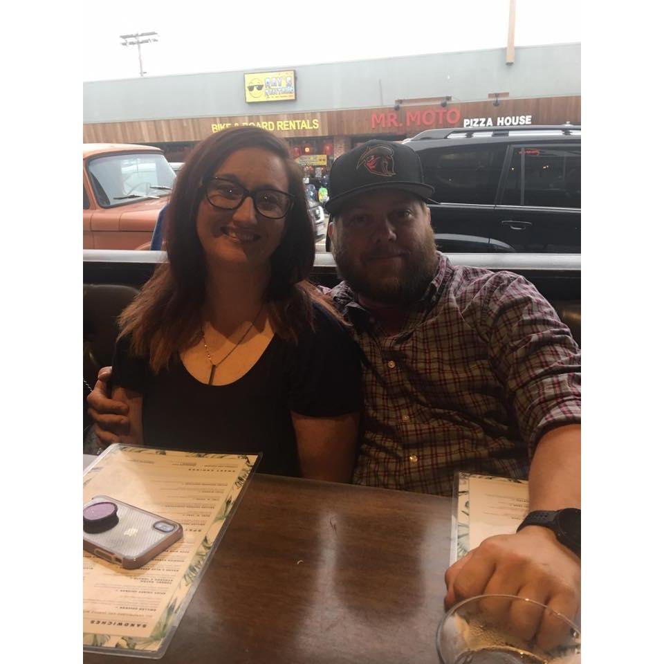 Eating dinner in San Diego before Brian proposed.