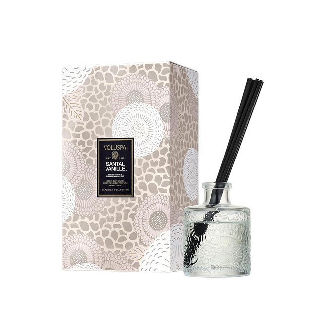 Voluspa Santal Vanille Scented Reed Diffuser, 3.4 oz, Luxury Santal Diffuser, Oil Reed Diffusers for Home, Handcrafted in the USA