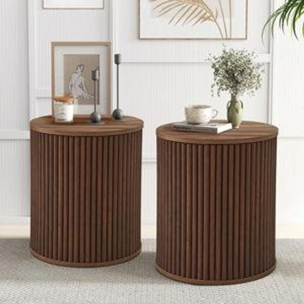 Fluted Round End Table Set (Set of 2) - Walnut