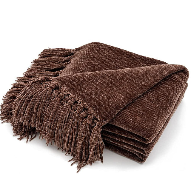 RECYCO Throw Blanket Soft Cozy Chenille Throw Blanket with Fringe Tassel for Couch Sofa Chair Bed Living Room Gift(Brown, 50'' x 60'')