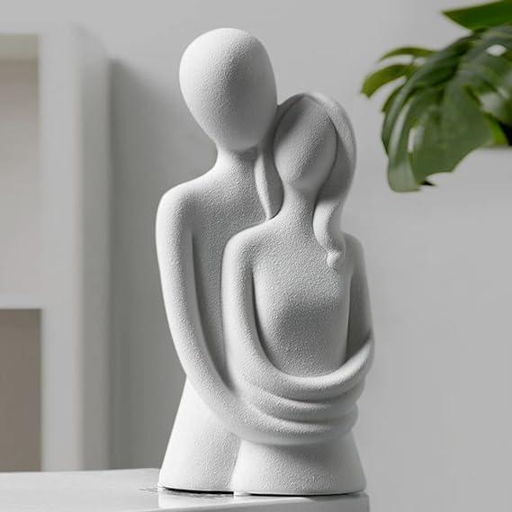 Couple Sculptures for Home Decor, Hugging Couple Figurines,Modern Couple Sculpture,Modern Romantic Sculptures for Living Room Bedroom Office Decor, Gift for Anniversary Valentine Birthday(White）