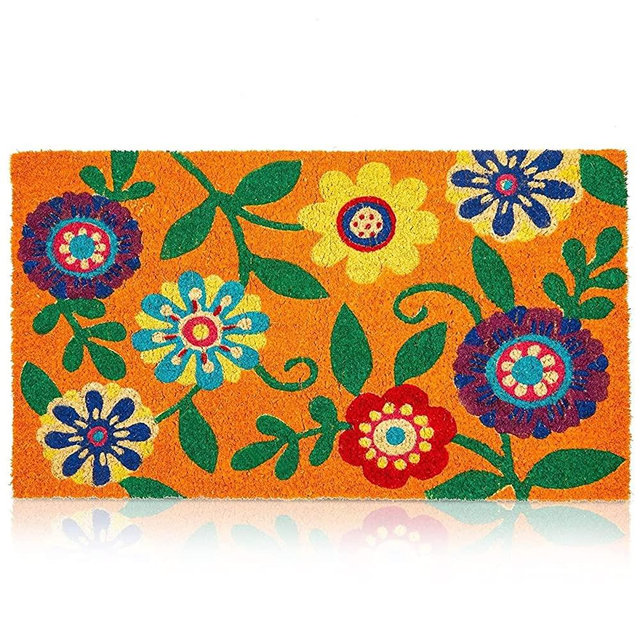 Juvale Bright Floral Natural Coir Nonslip Welcome Door Mat (17 x 30 in)