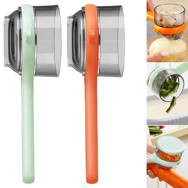 2PCS Peeling Knife with Storage Box, Peeling Knife with Container Box, Fruit And Vegetable Peeler With Container, Double-Sided Stainless Steel Multi-Function Peeler for Home Kitchen