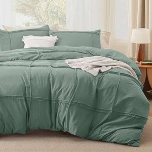 Bedsure Grid Boho Duvet Cover King Size - Shabby Chic Tufted Boho Bedding Set, 3 Pieces Shabby Chic Home Bedding for All Seasons, Includes 1 King Duvet Cover & 2 Pillowcases (Green, 104" x 90")