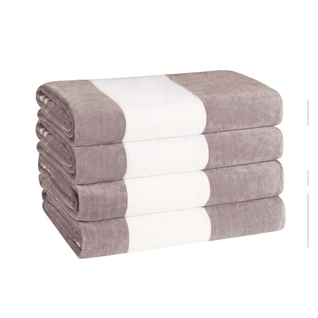Cabana Stripe Oversized Cotton Beach Towel, Set of 4, Light Grey - Blue Nile Mills