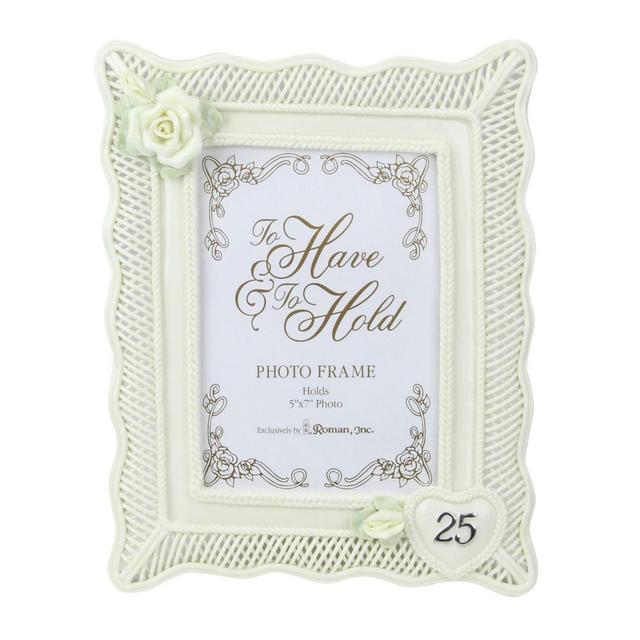 Roman 11-Inch Off White and Green "25th Wedding Anniversary" Photo Picture Frame