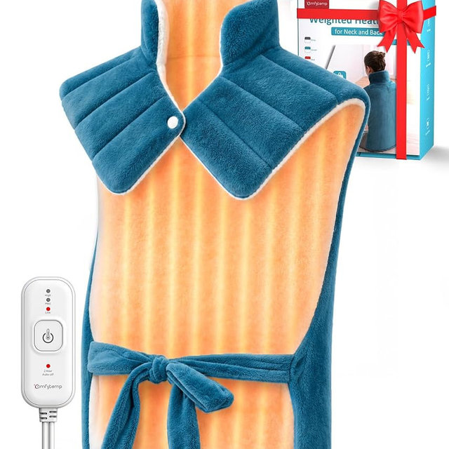 Comfytemp Heating Pad for Back Neck Shoulders, Weighted Electric Heated Pad for Snug Fit, Fathers Day Gift, FSA Eligible Extra Large Wearable Heat Pad for Dad Mom Husband Women Men, Auto-Off, 22"x33"