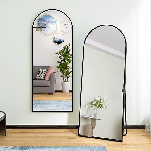 Beauty4U Arched Full Length Mirror Floor Mirror Hanging Standing or Leaning, Bedroom Mirror Wall-Mounted Mirror Dressing Mirror with Black Aluminum Alloy Frame, 65" x 23.6"