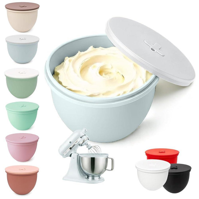 Omoiyari Premium MIST BLUE Silicone Bowl Liner with Lid for KitchenAid 4.5-Qt Tilt-Head (Only),2mm Extra-Thick Silicone,Odour-Free&Heat-Resistant,Air Valve for Dough Proofing,Dishwasher Safe,BPA Free