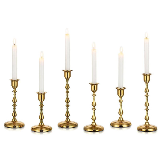 Inweder Brass Candlestick Holders Vintage: Gold Taper Candle Holder Metal Candle Sticks Holder Antique Decoration for Dinning Table Mantel Wedding Centerpieces Christmas Party Set of 6