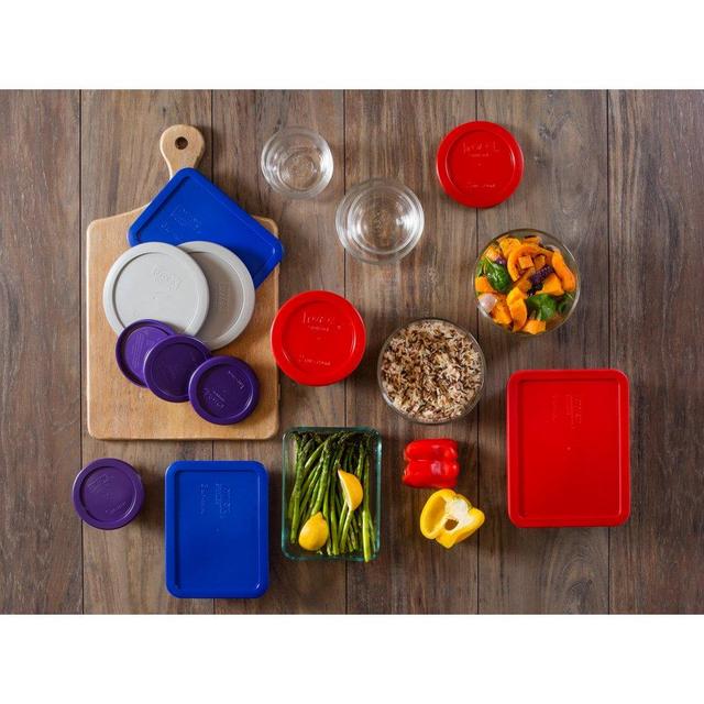 Pyrex® Simply Store Glass Storage Container, Red and Blue, 24 Piece