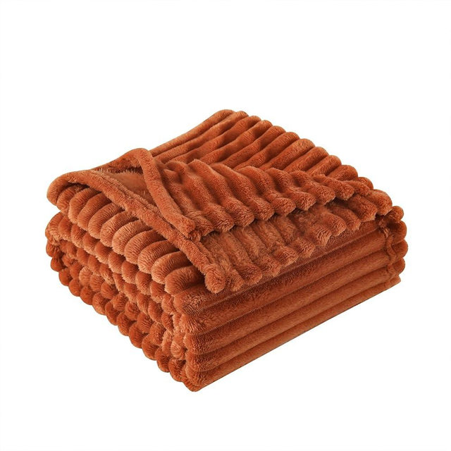 Linecooo Burnt Orange Fleece Throw Blanket 60”×80” for Couch Sofa Bed,Super Soft Cozy Plush Microfiber Flannel Blanket with Stripes Design Lightweight for Adults,Woman,Girls