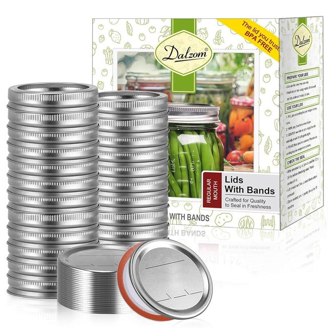 Dalzom® 144Pcs Canning Lids with Rings Regular Mouth, Premium Mason Jar Lids with Rings for Ball, Kerr Jars - Food Grade Material, 100% Fit & Airtight for Regular Mouth Mason Jars