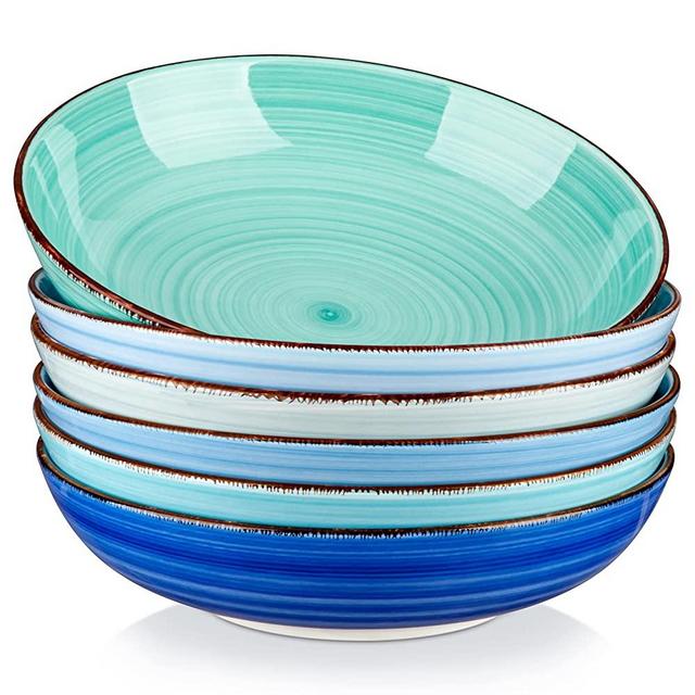vancasso Bonita Pasta Bowls 38 oz, Large Ceramic Salad Bowls, Pasta Bowl set of 6, Microwave & Dishwasher Safe Soup Bowls, Serving Bowls, Assorted Colors