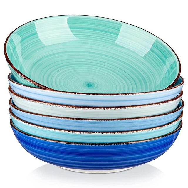 vancasso Stoneware Dinnerware Set Bonita Blue 18-Piece Service for 6,  Handpainted Spirals Pattern Stoneware Combination Set with 10.6in Dinner  Plate