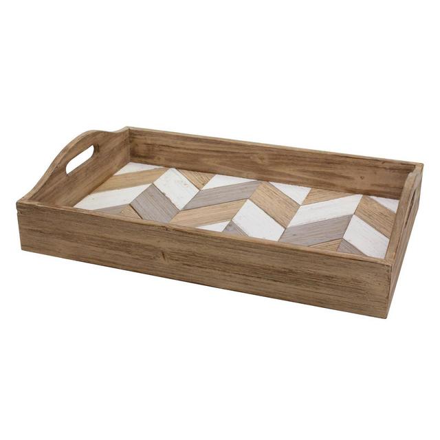Wooden Chevron Serving Tray Brown - Stonebriar Collection