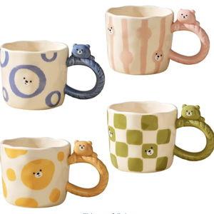 3D Cartoon Bear Relief Animal Ceramic Mug - 11oz Handmade Sculpted Figurine Cute Coffee Cup, Unique Gift for Birthday, Christmas(4,Multicolor)