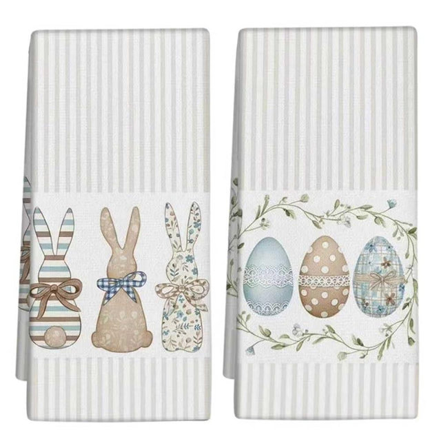 Puomue 2 Pack Easter Kitchen Towels Dish Towels, 16 Inch X 26 Inch, Lint Free, Spring Decoration Hand Towels for Home 2