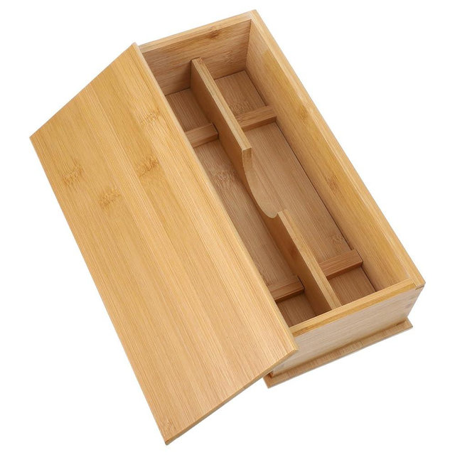 SHERCHPRY Bamboo Cutlery Box with Lid Large Capacity Flatware Organizer for Kitchen Drawer Farmhouse Style Chopsticks Storage Container