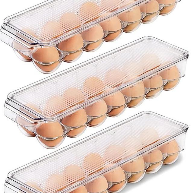 Utopia Home Egg Container For Refrigerator - 14 Egg Container With Lid & Handle, Egg Holder For Refrigerator, Egg Storage & Egg Tray (Clear, Pack of 3)