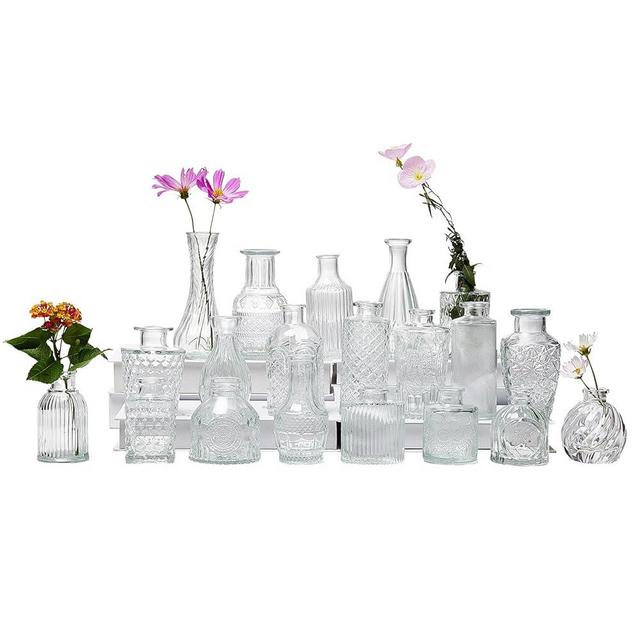 Glass Bud Vase Set of 20, Small Flower Vases, Glass Vases for Centerpieces, Vintage Home Table Decorations Bud Vases (20 Pcs, Clear)