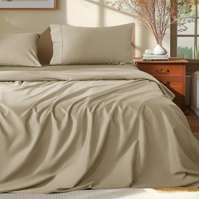 Shilucheng 100% Egyptian Cotton King Size Sheets Set - 1000 Thread Count，Luxury Cotton Bed Sheets，Breathable & Cooling Bedding and Pillow Cases, 16 Inch Deep Pocket - 4 Piece (Linen, King)