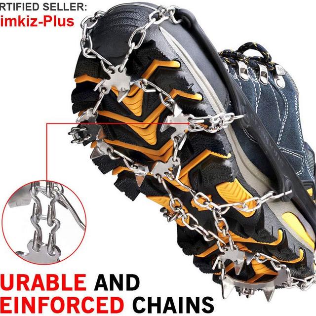 Crampons Ice Cleats Traction Snow Grips for Boots Shoes Women Men Kids Anti Slip 18 Stainless Steel Spikes Safe Protect for Hiking Fishing Walking Climbing Mountaineering