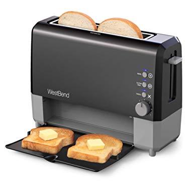 West Bend 77224 QuikServe Slide Through Wide Slot Toaster with Cool Touch Exterior and Removable Crumb Tray, 2-Slice, Black