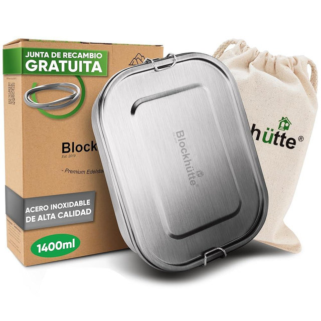 Blockhütte Stainless Steel Lunch Box for Adults I 47oz I Bento Box 3 Compartments with free Sealing, Leak-Proof Container, Metal Lunchbox for Travel, Work, Eco-Friendly Meal Storage Solution