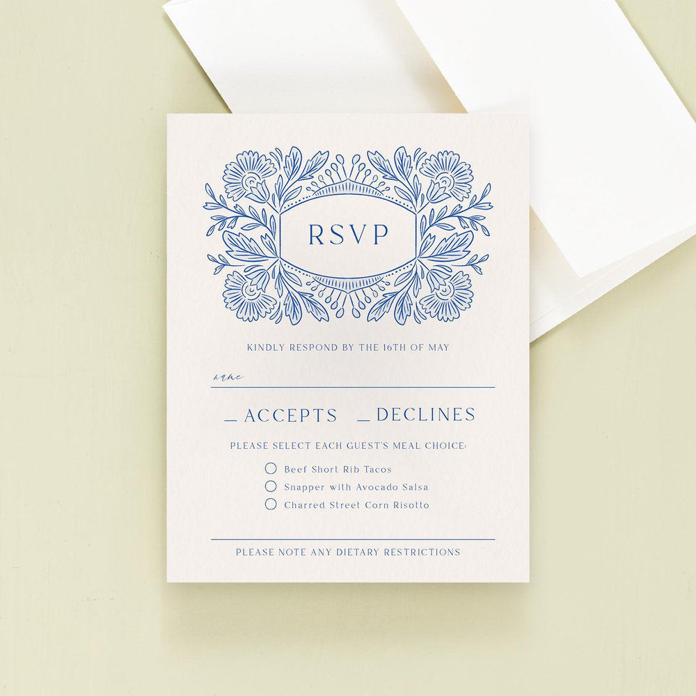 Caleania Portrait | Dark Cobalt | Zola Wedding Invitations