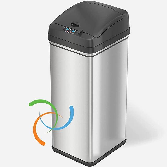 iTouchless 2022 Model 13 Gallon Sensor Trash Can with AbsorbX Odor Filter and Pet-Proof Locking Lid, Stainless Steel Kitchen Garbage Bin for Home, Office, Business, Battery and AC Adapter Not Included