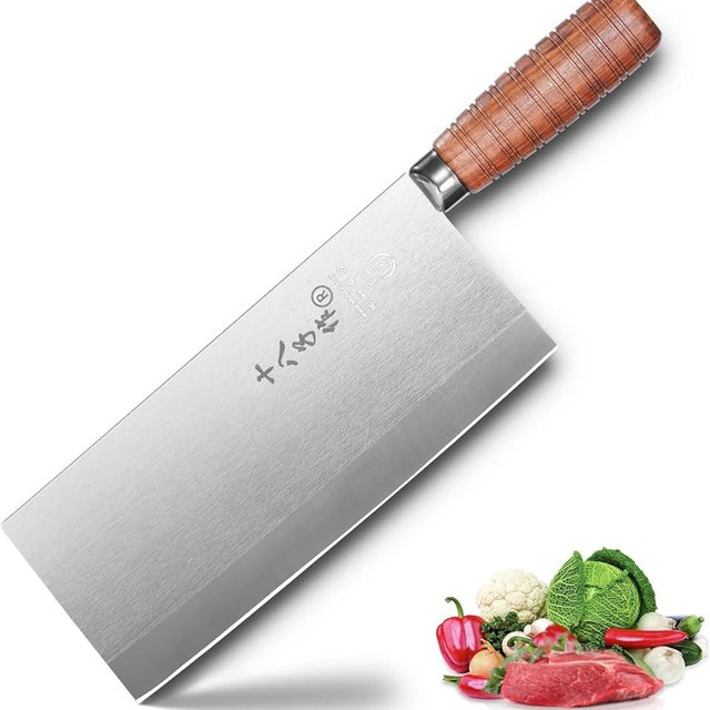 SHI BA ZI ZUO Meat Cleaver Professional Chef Knife Stainless Steel 8 Inch Butcher Knife Classic Balanced Full Tang Rosewood Wooden Handle for Daily Basis