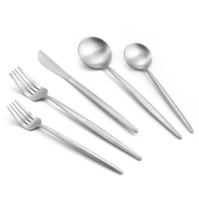 VANVRO Matte Silverware Set, 20-Piece Stainless Steel Flatware Set, Tableware Cutlery Set Service for 4, Satin Finish Utensils Set, Knife Fork Spoon Set for Home and Restaurant, Dishwasher Safe