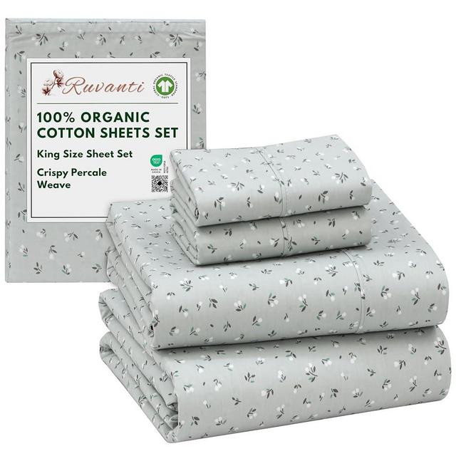 RUVANTI 100% Organic Cotton Sheets King Size, Percale Weave, GOTS Certified, 4-Piece Set, Deep Pocket 15", Crisp & Breathable, Soft Durable Bedding, Sábanas Algodón Orgánico – Bud Club