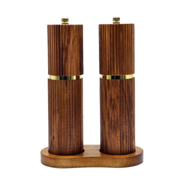 Amestar 8 Inch Wooden Salt and Pepper Grinder Set, Adjustable Coarseness, Acacia Wood pepper mill manual, Salt and Pepper Shakers Matching Wooden tray, Multi Purpose Grinder