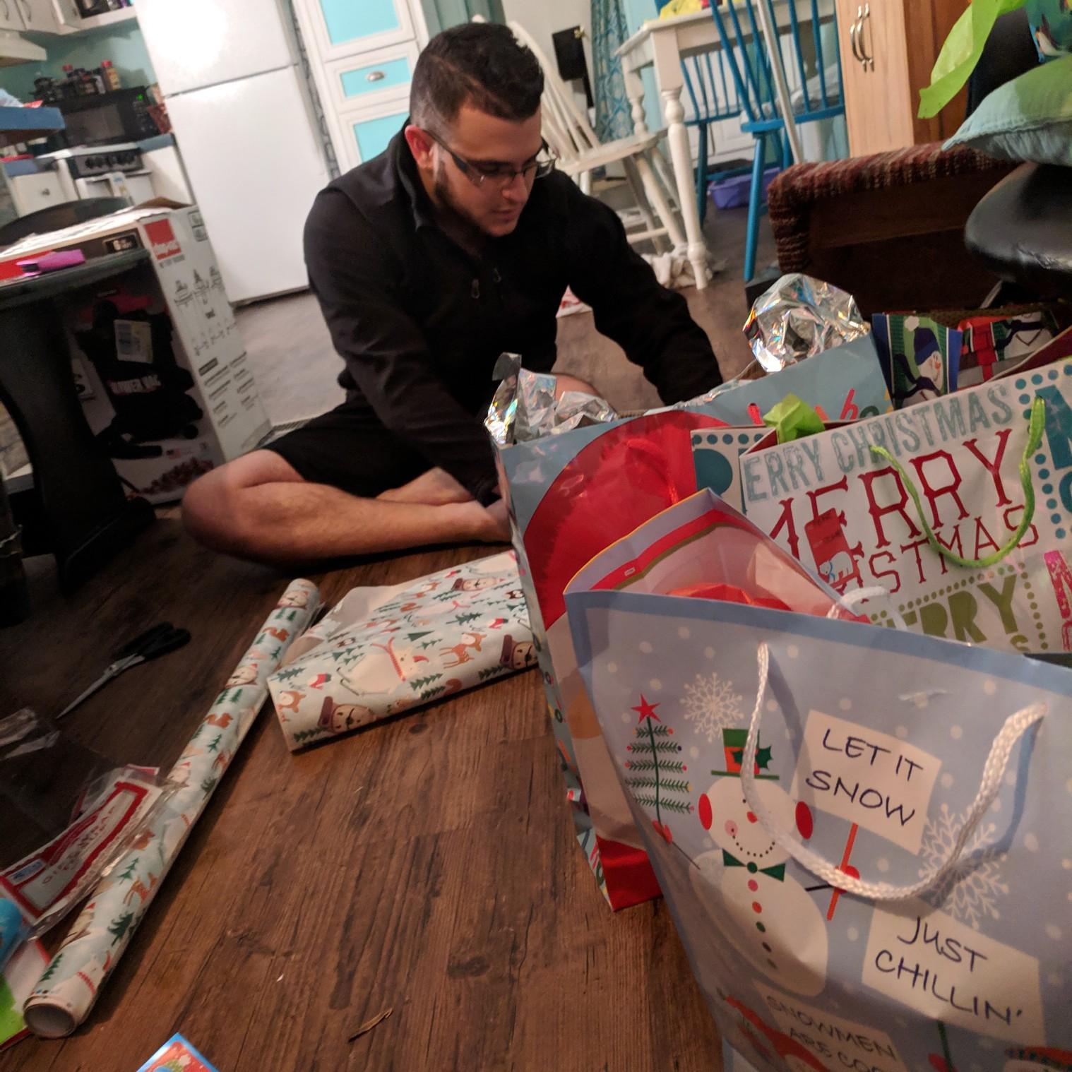 first Christmas present wrapping in new home