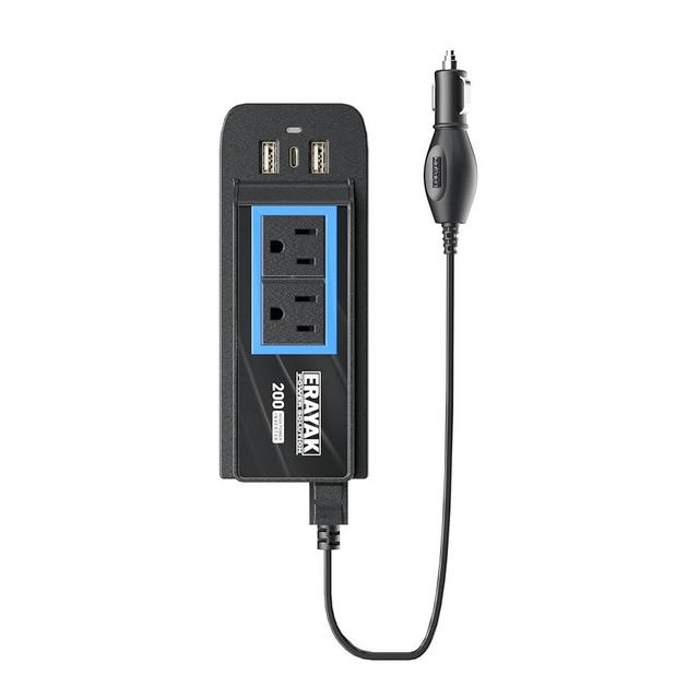 ERAYAK 200W Car Power Inverter, 18W USB-C Charger, DC 12V to 110V AC Car Plug Adapter Outlet with Detachable Cigarette Lighter Plug, Truck Car Accessories Suitable for Long Road Trips