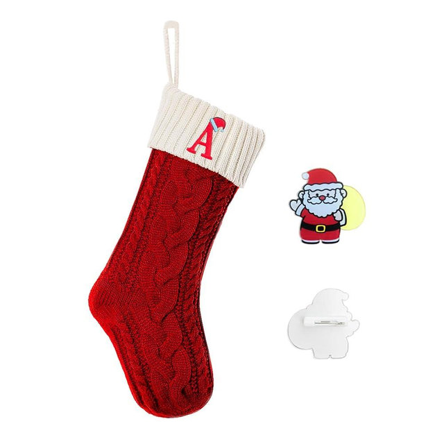 Christmas Stockings with Initials, Personalized Embroidered Monogram 18 Inches Knitted Christmas Stockings Fireplace Xmas Stockings for Kids,Family Holiday Party Decoration Red and White Letter A
