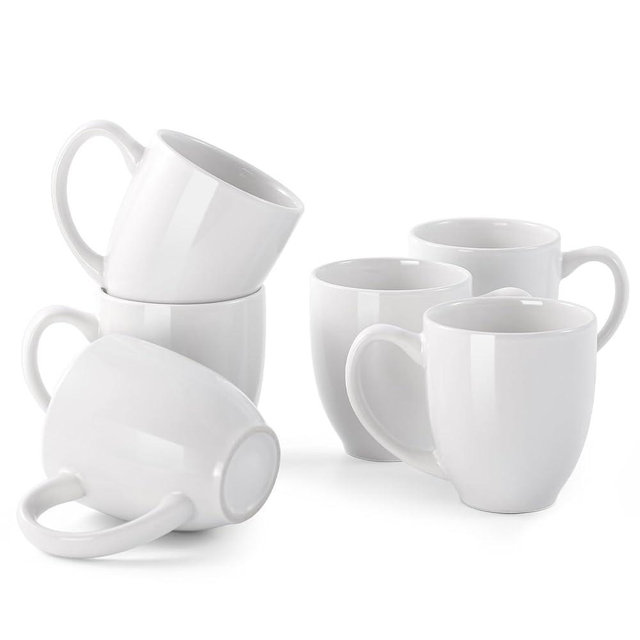 DOWAN Coffee Mugs, White Coffee Mugs Set of 6, 16 oz Ceramic Coffee Cups with Large Handles for Men Women, Porcelain Big Mug for Tea Latte, Mug Gifts for Home Office Party