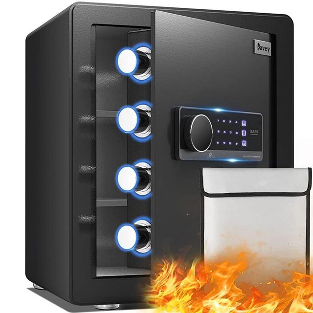 Kavey Digital Safe Box with Fireproof Waterproof Money Bag, 1.7 Cubic Feet Security Fireproof Safe with LCD Touch Keypad Induction LED Light, Home Safe for Gun Cash Jewellery Important Document Medicines