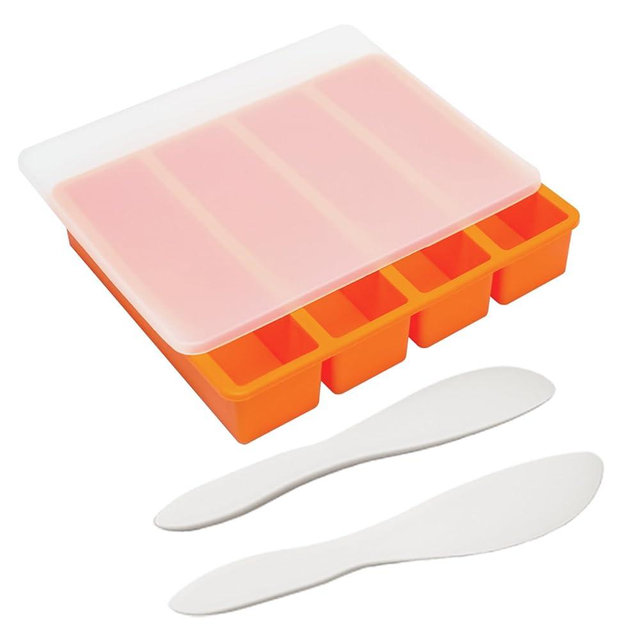 UIRNCO Silicone Butter Molds with Lid, Non-Stick Homemade Butter Mold, Includes 2 Spatulas, Freshness Locked, Easy Release, Versatile Shaping for Baking and Freezing, Orange