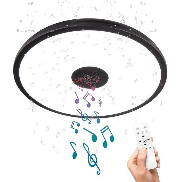 ASALL Black Waterproof LED Ceiling Light Fixture,with Bluetooth Speaker,11Inch 18W, 2700K-6500K Dimmable Music Lamp,RGB Color Changing Light with Remote Control,Suitable for Bathroom,Shower,Bedroom